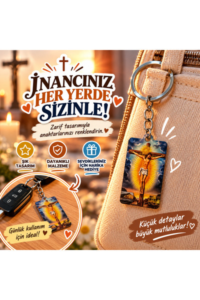 seymen bıçakçılık Religious Themed Keychain with Cross Figure – Decorative Ke...