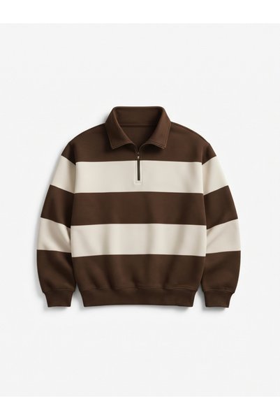 EXPECTED White Patchwork Color Plain Half Zip Polo Collar Sweatshirt Hoodie
