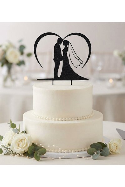 Genel Markalar Romantik Gelin Damat Kalp / Ay Figürlü Pasta Süsü – Düğün, Niş...