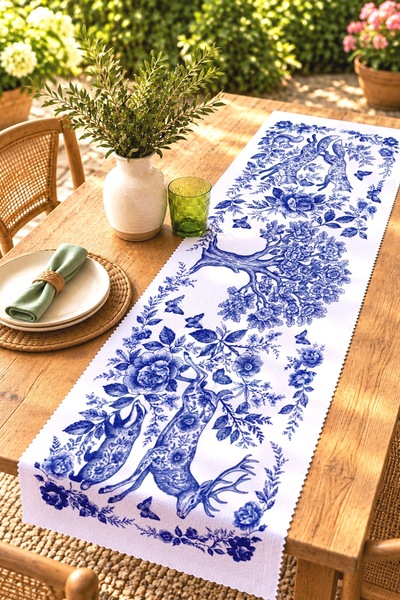 EVPANYA Tile Animals Patterned Runner / Tablecloth / Placemat