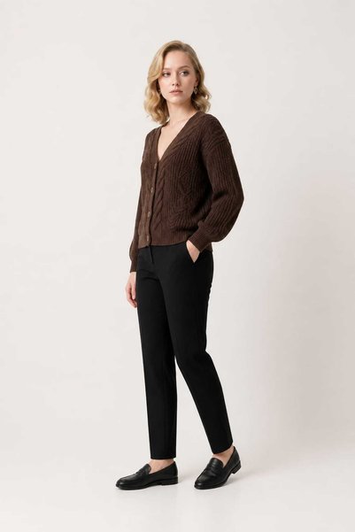 CuteLovesa Selanik Knitted Degaje Collar Comfortable Fit Buttoned Style Women's Knitwear Thick Cardigan