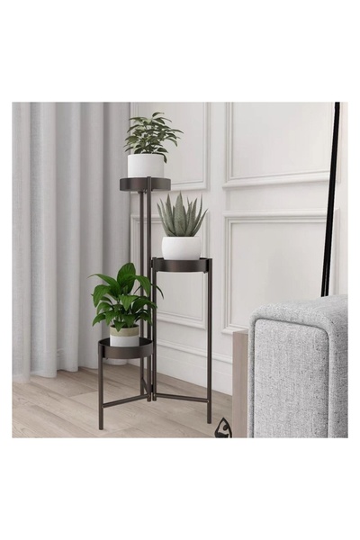 OEM Suport metalic ghivece, 3 niveluri, negru mat, 42x42x66 cm, ușor de asamblat