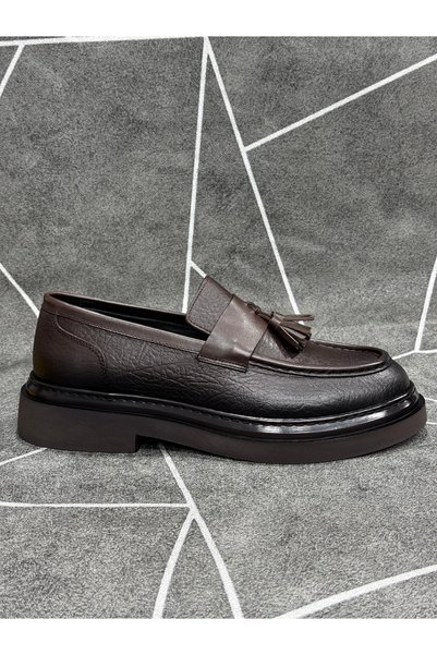 modaayakkabı Kahverengi Hakiki Deri Püsküllü Eva Taban Loafer Ayakkabı