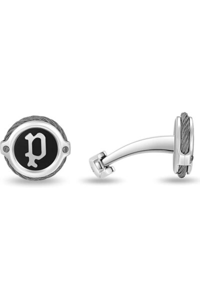 Police Wiregrip Stainless Steel Gents Cufflinks with 'P' Logo - 18mm