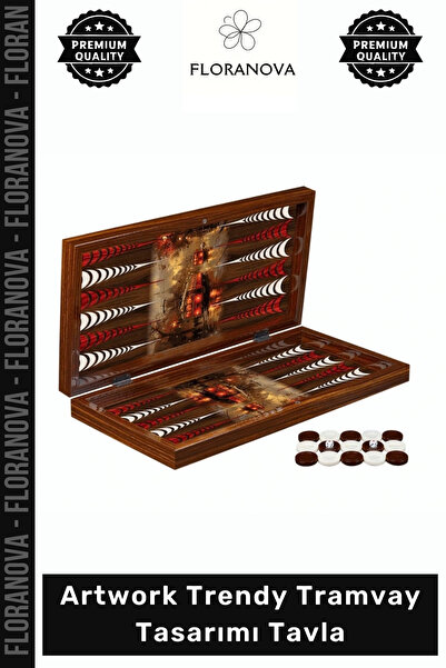 Floranova Premium Nostaljik Lüks Şık Hediyelik Masa Oyunları Dekoratif Artwork Trendy Tramvay Tasarımı Tavla