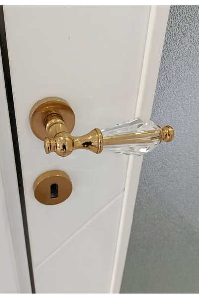 Nur KRİSTAL CAM YUVARLAK ROZETLİ KAPI KOLU GOLD RENK (LÜKS)