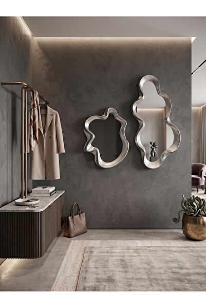 Generic Set of Mirrors Wall Decorative Mirrors Irregular Wave Design Large 100X48Cm/Small 70X50Cm