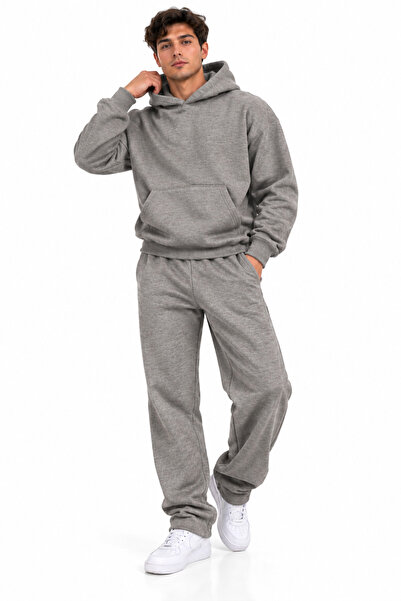 ENB1R MODA Unprinted Top and Bottom Tracksuit-Hooded Sweatshirt Set Oversize ...