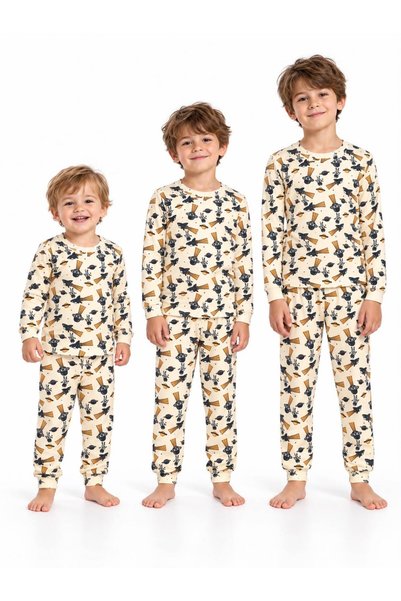 BY WORRN Boy's Space and Astronaut Patterned Long Sleeve Pajama Set