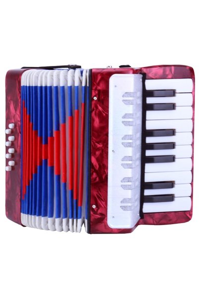 SDX Market Acordeon cu 17 clape și 8 butoane de bas, Roșu, 23 cm