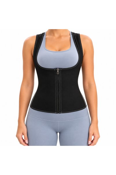 Nevara Women's Thermal Sauna Vest for Tummy, Waist, and Back in Neoprene - Front Zipper Sweat Enhancing Workout Body Support Sweat Jacket