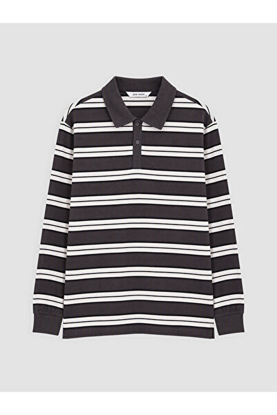LC Waikiki Sweatshirt cu dungi pentru bărbați cu guler tip Roba, cu efect str...