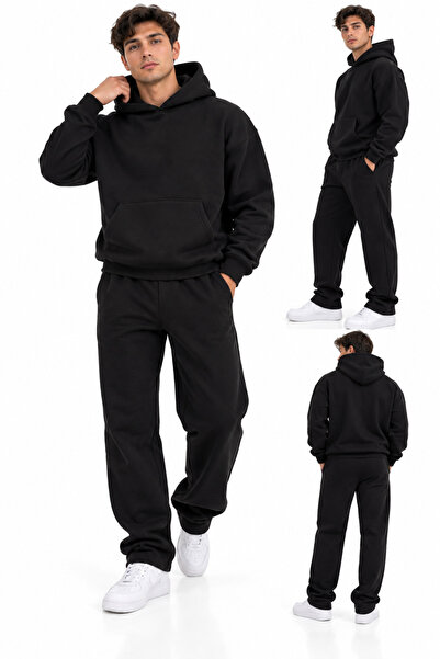 ENB1R MODA Unprinted Top and Bottom Tracksuit-Hooded Sweatshirt Set Oversize ...