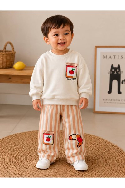 Patriko DEVOJČICA DEČAK DECA 3-SLOJNI PAMUK S TISKOM BEŽ BOJE SWEATSHIRT PAMU...