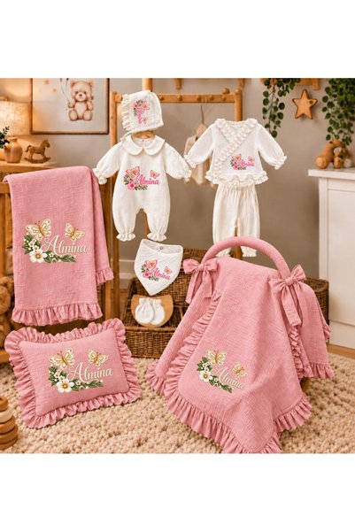 Moda Lime İsim Baskılı 4 Kat Müslin Bebek Hastane Çıkışı Seti – 10 Parça Kız ...