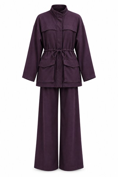 manana fashion Women's 100% Modal Stand Collar Tie-Waist Pocketed Wide Leg Pa...