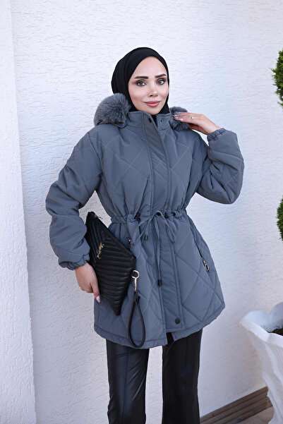 İmajButik Smoked Hooded Waist-Tie Nova Coat