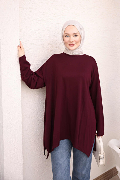 İmajButik Mürdüm Asimetrik Kesim Oys Salaş Tunik