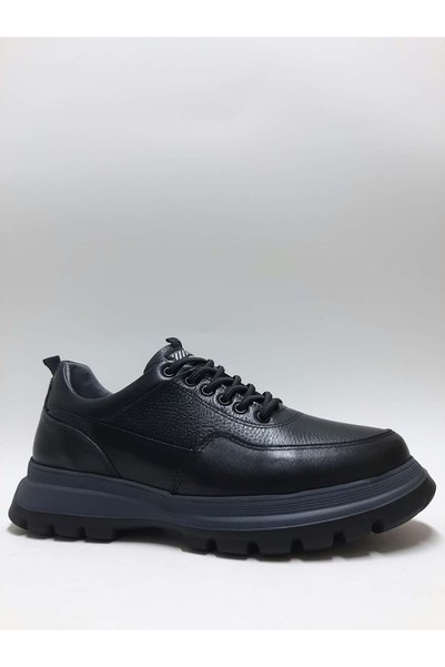 HİDAYET ÖZEL Genuine Leather Lace-Up Black Lightweight Eva Sole Winter Men's Shoes