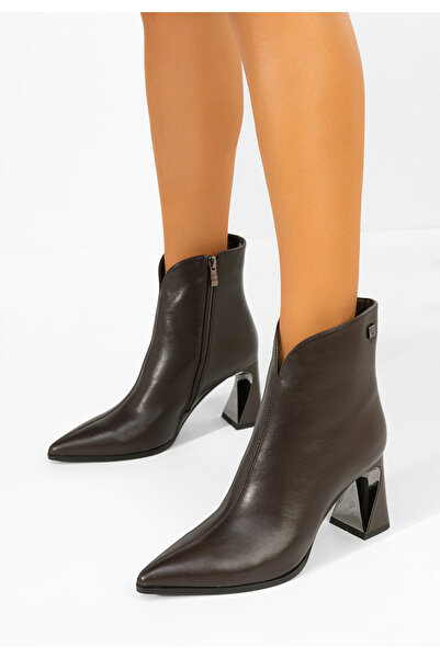 B T Shoes Кафяви кожени боти до глезена Смарандеа