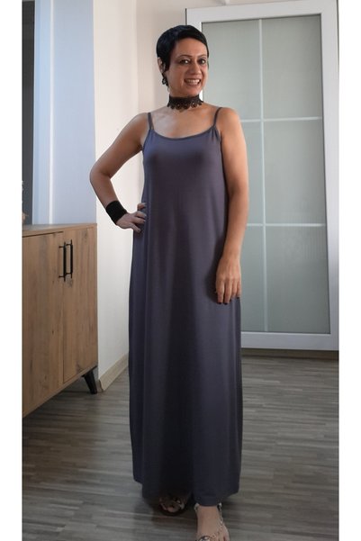 Mertcan Butik Smoked Rope Strap Ankle-Length Combed Viscose Dress