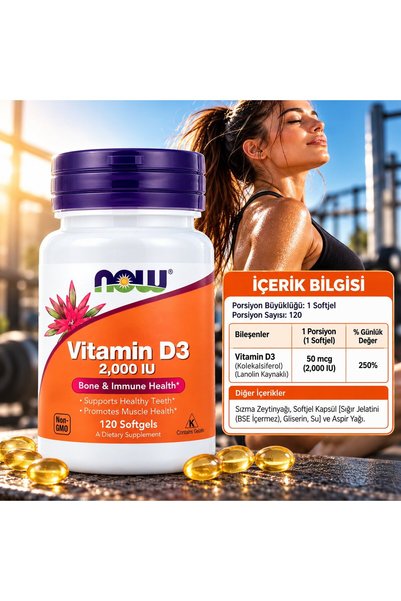 Now Foods Vitamin D3 2,000 IU Bone & Immunity Health 120 Softgels