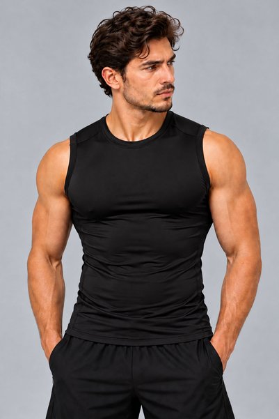 Bereket Hane Basic Erkek Sıfır Kollu Compression Atlet Tank Top – Vücuda Otur...