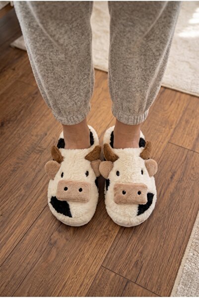 Moda Devrin Cute House Slippers with Plush Cow Figure