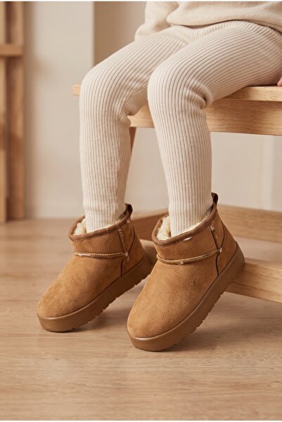 Moda Devrin Unisex-Kinderstiefel aus braunem Wildleder mit dicker Sohle und W...
