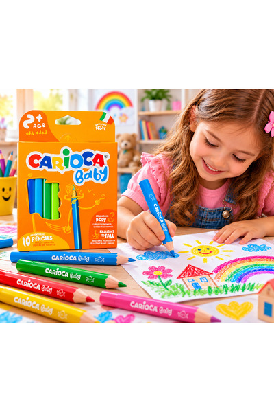 carioca أقلام تلوين جاف مثلثة الشكل جامبو للأطفال 10 ألوان