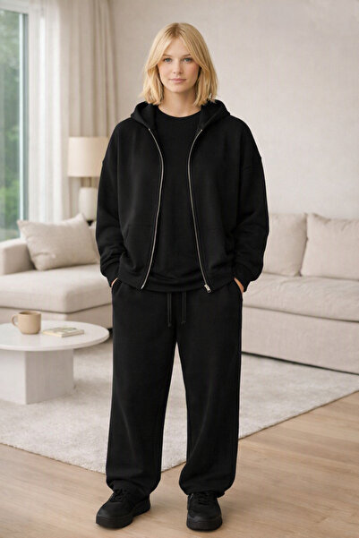 Oceanwear Baggy Tracksuit Set Hooded Cardigan Unisex Winter 3 Yarn 100% Cotton
