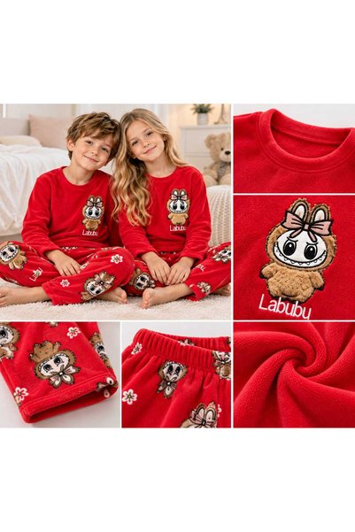 pijamino Girls and Boys Cotton Long Sleeve Fleece Winter Pajamas Set