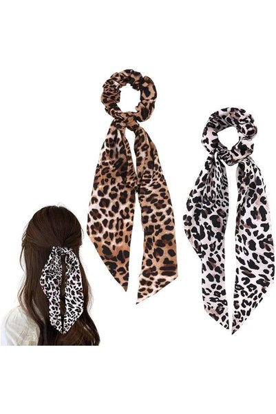 GENERAL Satin Leopard Bow Scrunchie Scarf Hair Tie Bowknot Hair Scrunchies Ti...