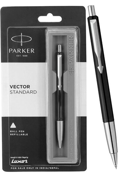 Parker قلم حبر جاف فيكتور براس كروي قياسي مغلف بالكروم من باركر (حبر أسود)