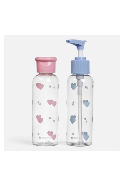 OEM Set 2 recipiente de călătorie 100 ml, roz și bleu cu inimi, filet și disp...
