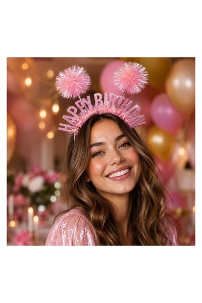 OEM Bentiță Party Roz cu Urechi Holografice Beteala Glitter "Happy Birthday" ...
