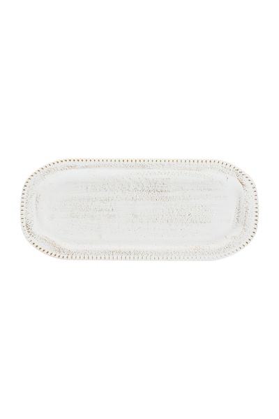 OEM Platou Decorativ din Lemn Oval Dots Alb Brushed Auriu 35x15cm – pentru lu...