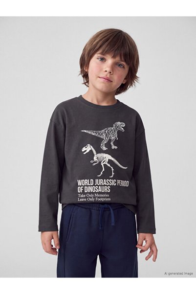 LC Waikiki Rmz Gi̇yi̇m Farkiyla Zero Roba Collar Printed Boys' T-Shirt
