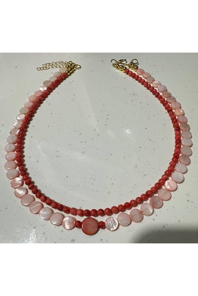 KARE ACCESORIES S Edef Radiance – Pink S Edef & Coral Color Natural Stone Double Row Necklace