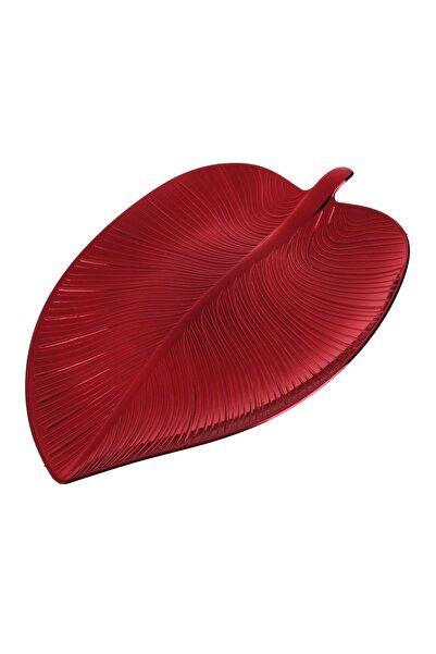 OEM Platou Decorativ din Plastic Rosu in Forma de Frunza 32x23x2cm – accent e...
