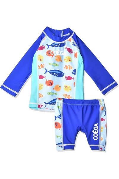 Coega Sunwear بدلة سباحة للأولاد الصغار مكونة من قطعتين بأكمام طويلة مع سحاب ...