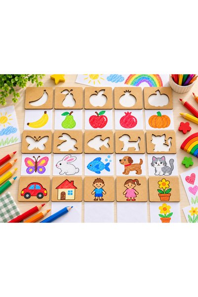 megame 15 Parça Montessori Ahşap Çizim Şablonu ve Boyama Seti – Çocuklar İçin...