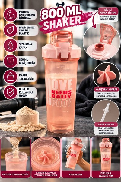 espashome Protein Shaker 800 Ml - Pembe