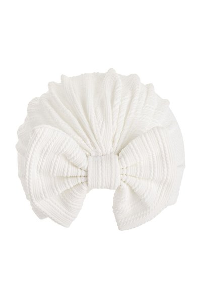 OEM Căciuliță Turban Bebeluși Ecru cu Dungi Reliefate și Fundiță – Acoperă Ur...
