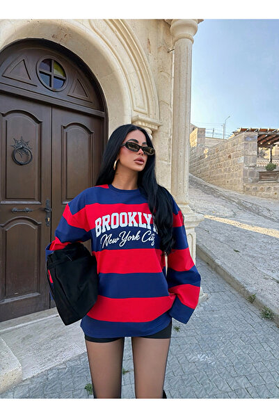 kırmızı butiks Μπλε ναυτικό Brooklyn ριγέ φούτερ