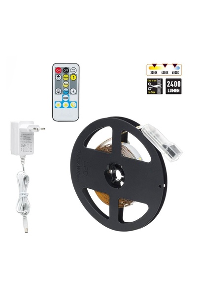 OEM Banda Strip Light Autocolantă cu Lumina Albă si Telecomanda 12V - 5m