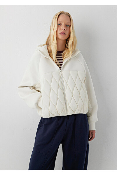 Mavi Kapüşonlu Ekru Mont Oversize / Geniş Kesim 1110859-82127