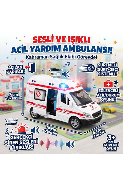 Volkan Oyuncak Sesli Işıklı Kapıları Açılan Acil Yardım Ambulansı - Sürtmeli ...