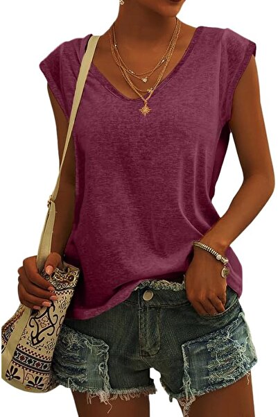 GENERAL Langwyqu Womens Cap Sleeve Blouses T-Shirt Casual Loose Fit Basic Shi...