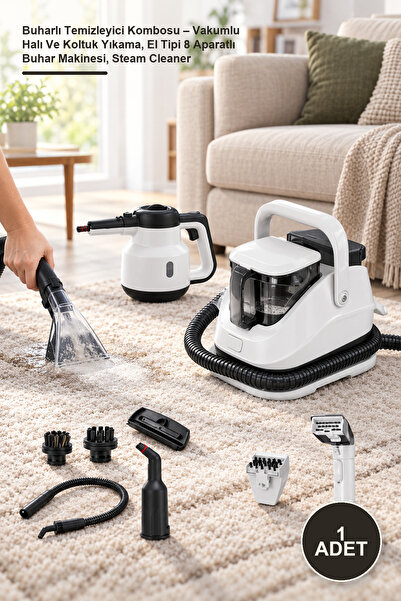 Yenilig 1 Adet Buharlı Temizleyici Kombosu – Vakumlu Halı Ve Koltuk Yıkama, El Tipi 8 Aparatlı Buhar Makinesi, Steam Cleaner
